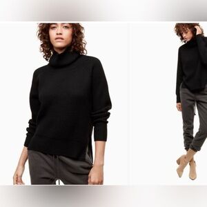 Aritzia Wilfred Free Black Lin Merino Wool Turtleneck Sweater